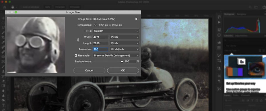Screenshot of the Image Size window in Photoshop for changing the PPI resolution