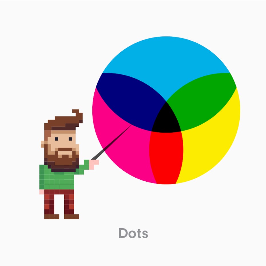 An image demonstrating the CMYK in printer dots