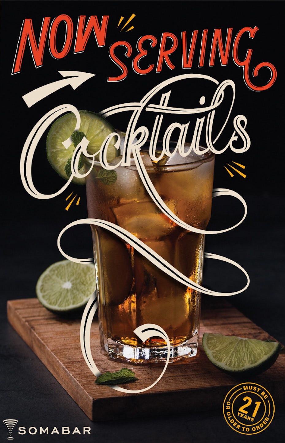 poster of a refreshing cocktail surrounded by cut limes