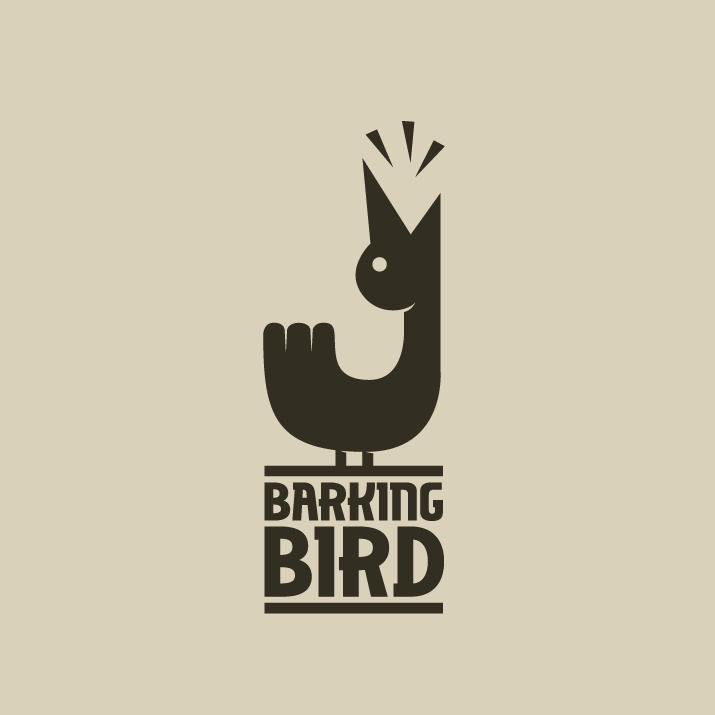 single-color image of a bird arching its neck and barking