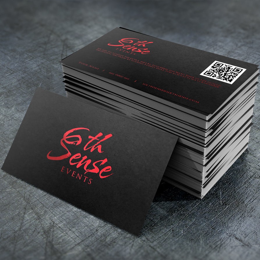 red wordmark logo that says “6th sense events” against a black background