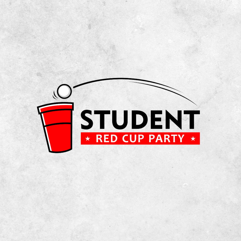 line image of a red disposable cup and a ping pong ball sailing into it