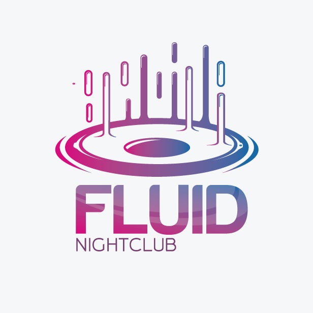 pink and blue nightclub logo with fluids rising from speaker