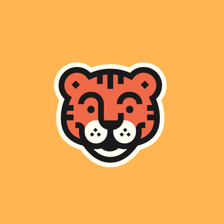 soft, cartoon tiger face outlined in white
