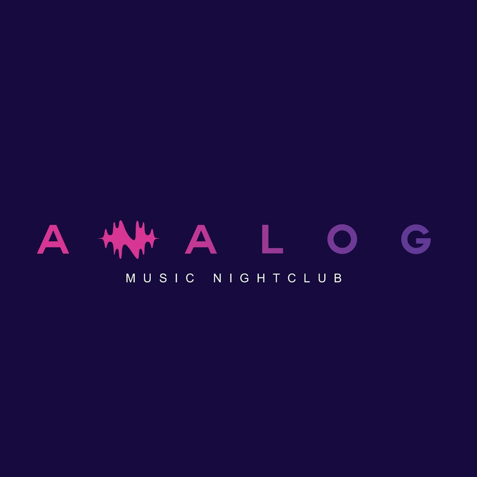 pink and purple modern minimalistic nightclub logo with sound wave in shape of an N