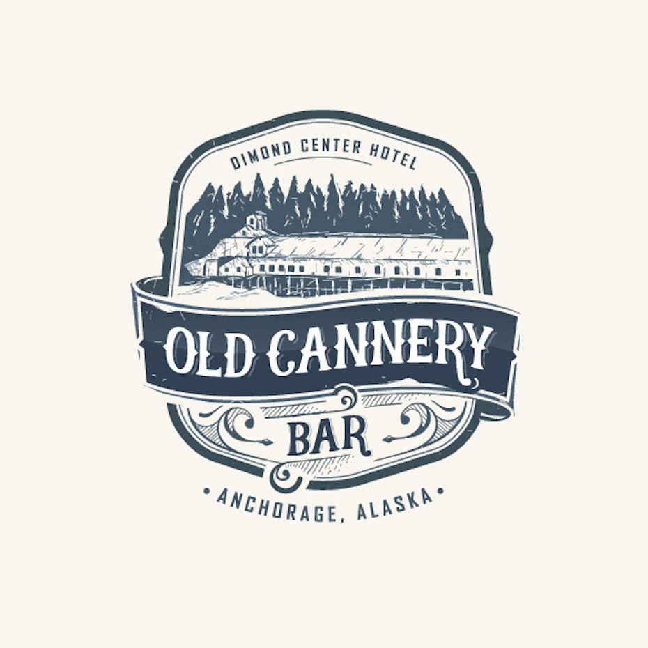 badge-style logo showing a cannery and tree