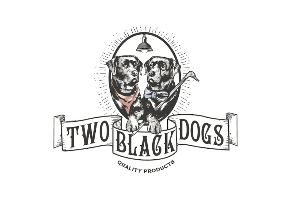 vintage-style logo depicting two black labradors