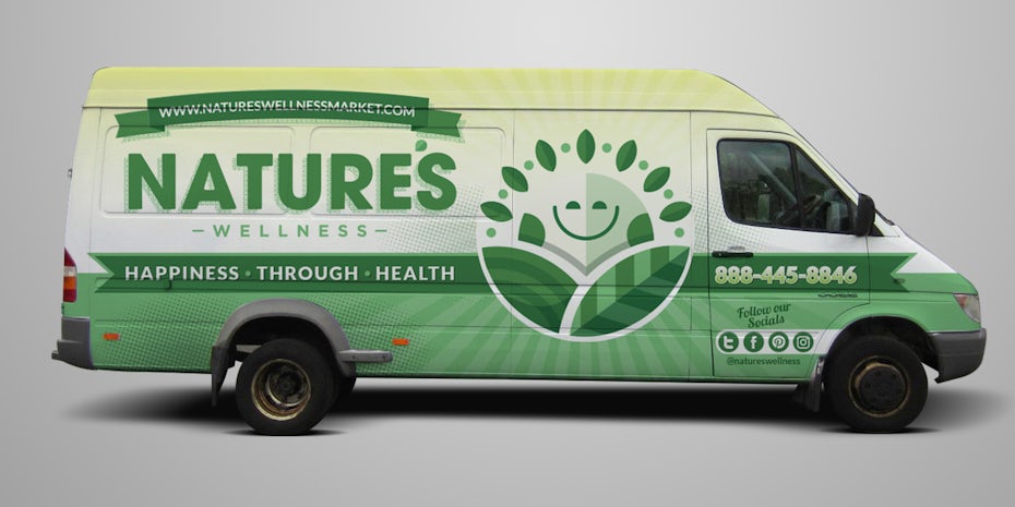 vehicle wrap showing a sunshine with a smiling face