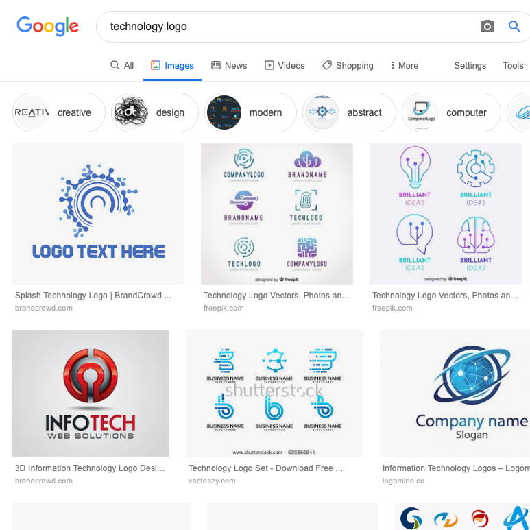 A screenshot of a google image search for a tech logo