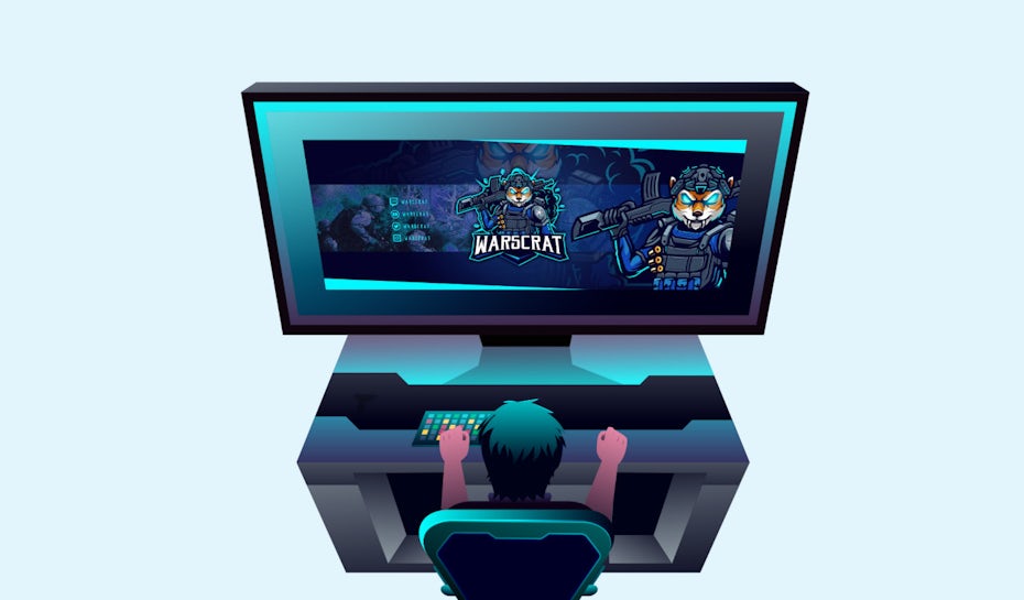 Illustration of a gamer and his twitch banner design