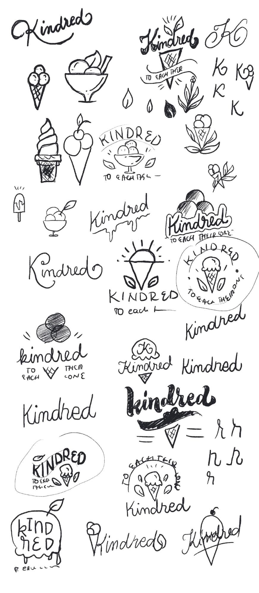 Kindred initial logo sketches