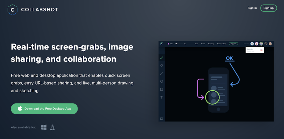 Collabshot homepage
