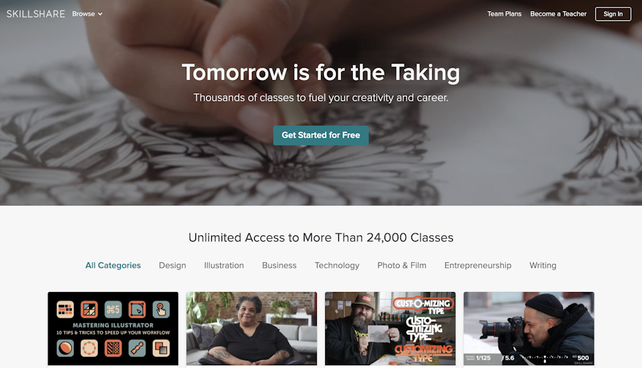 Skillshare homepage