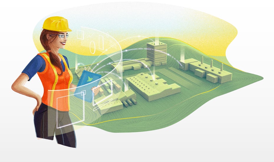 Illustration of a factory worker in a hardhat