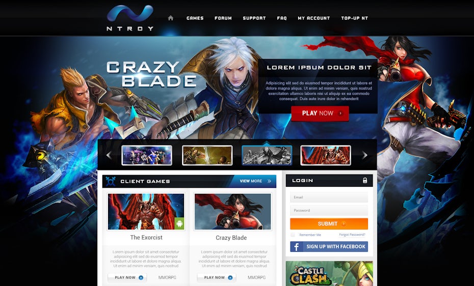Powerful dramatic video game web design