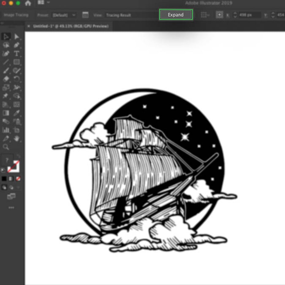 Illustrator interface showing the result of image tracing