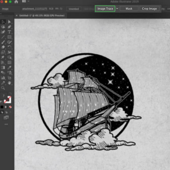 Illustrator interface showing how to trace an image