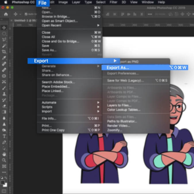 How to export a raster image in Photoshop