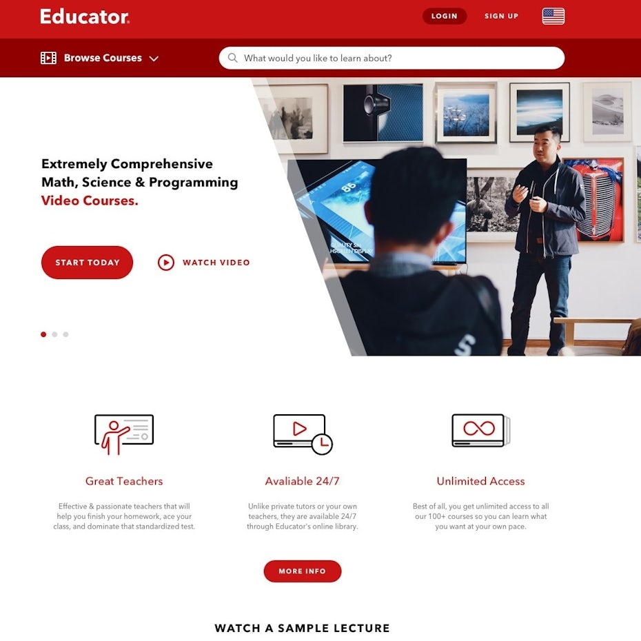 Web design for an online learning platform