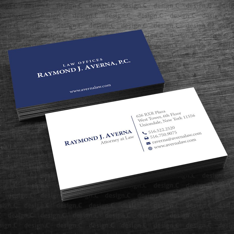 blue and white attorney business card