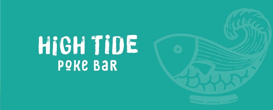restaurant logo for poke bar with fish illustration