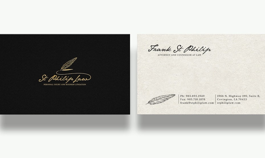 handwritten quill business law card