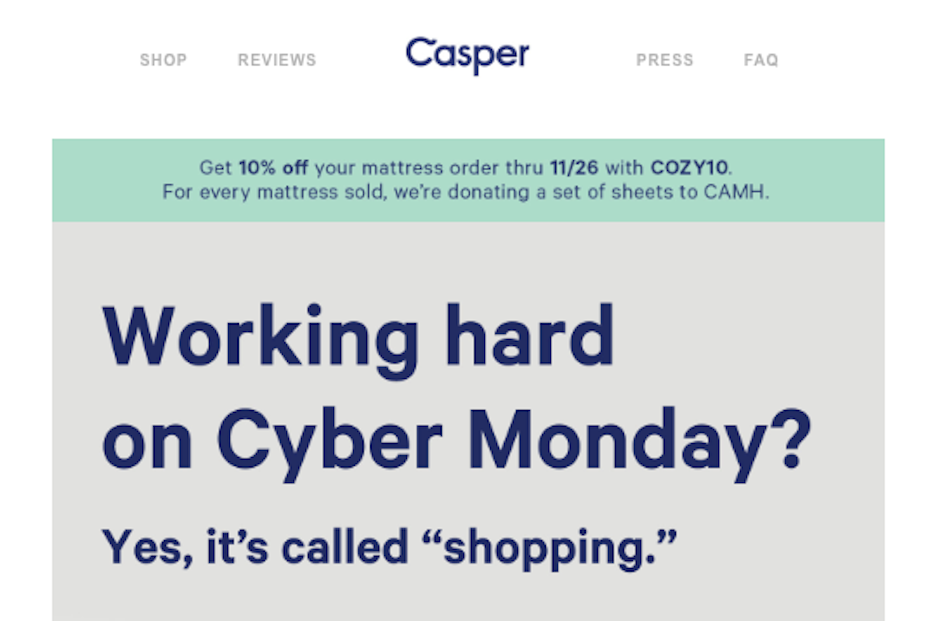 Casper Cyber Monday campaign