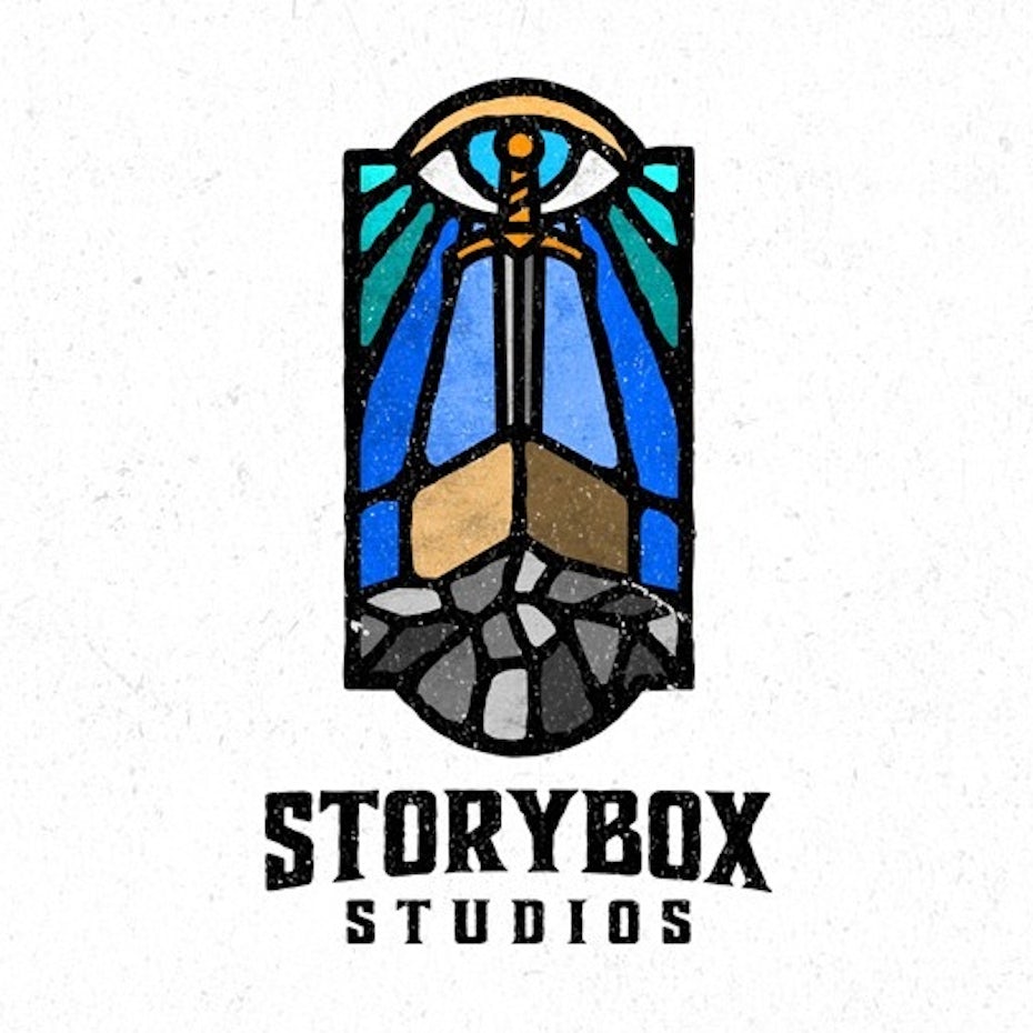 Medieval stained glass style logo