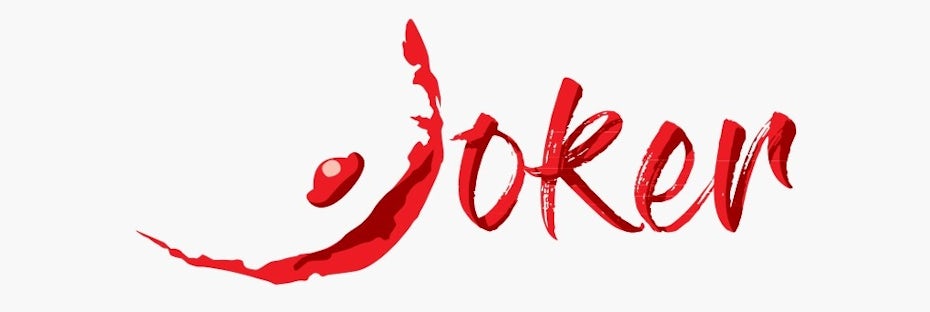 2012 logo design trends & complete logo maker: Red slashy font that reads “Joker”