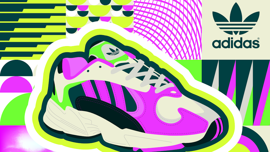 Graphic design trends 2020: Vibrant, neon colored sneakers illustration