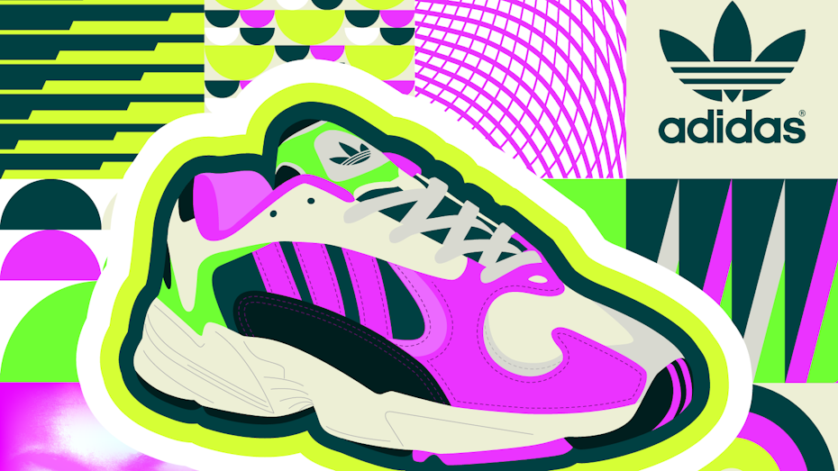 Vibrant, neon colored sneakers illustration