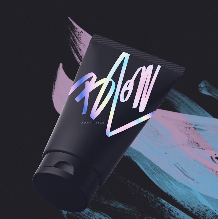Iridescent hand-lettered logo for a cosmetics brand