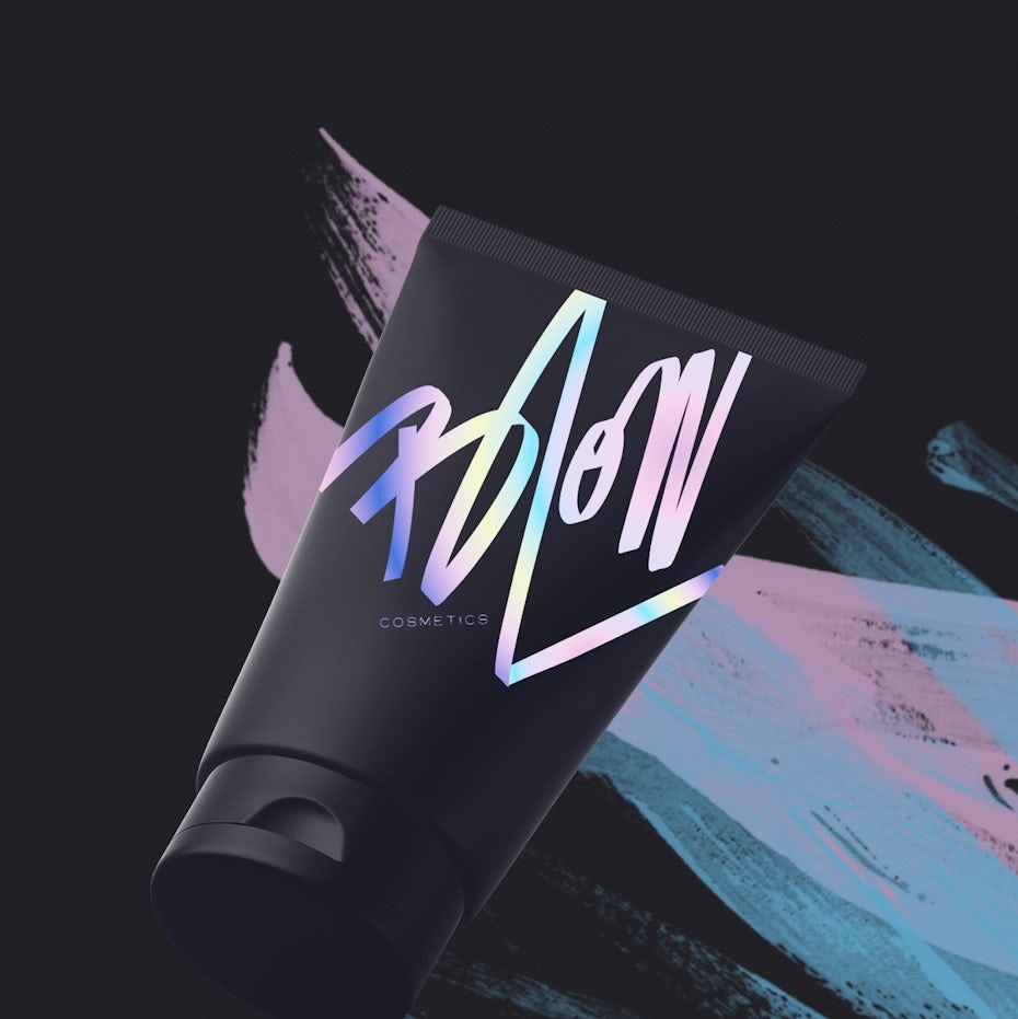 Iridescent hand-lettered logo for a cosmetics brand