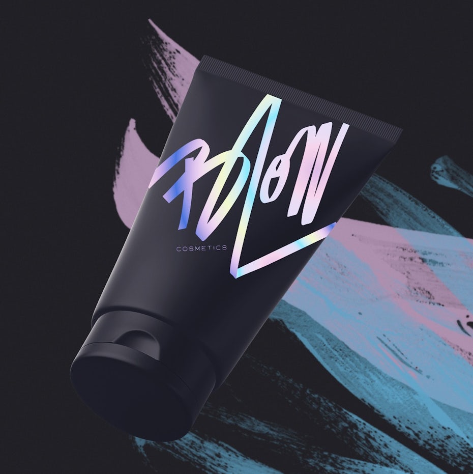Iridescent hand-lettered logo for a cosmetics brand