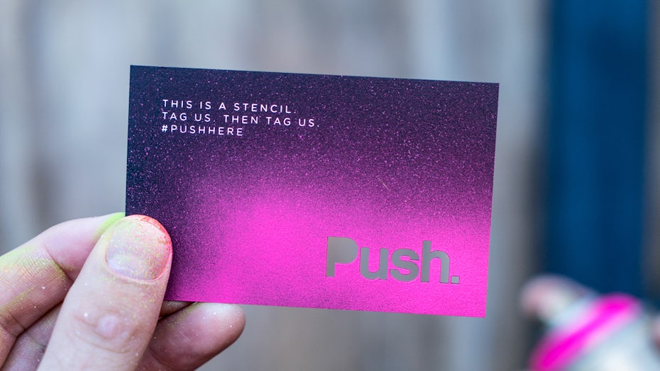 Graphic design trends 2020 example: Spray paint, stenciled business card design