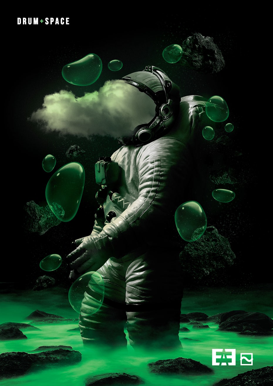 Poster design showing an astronaut full of smoke
