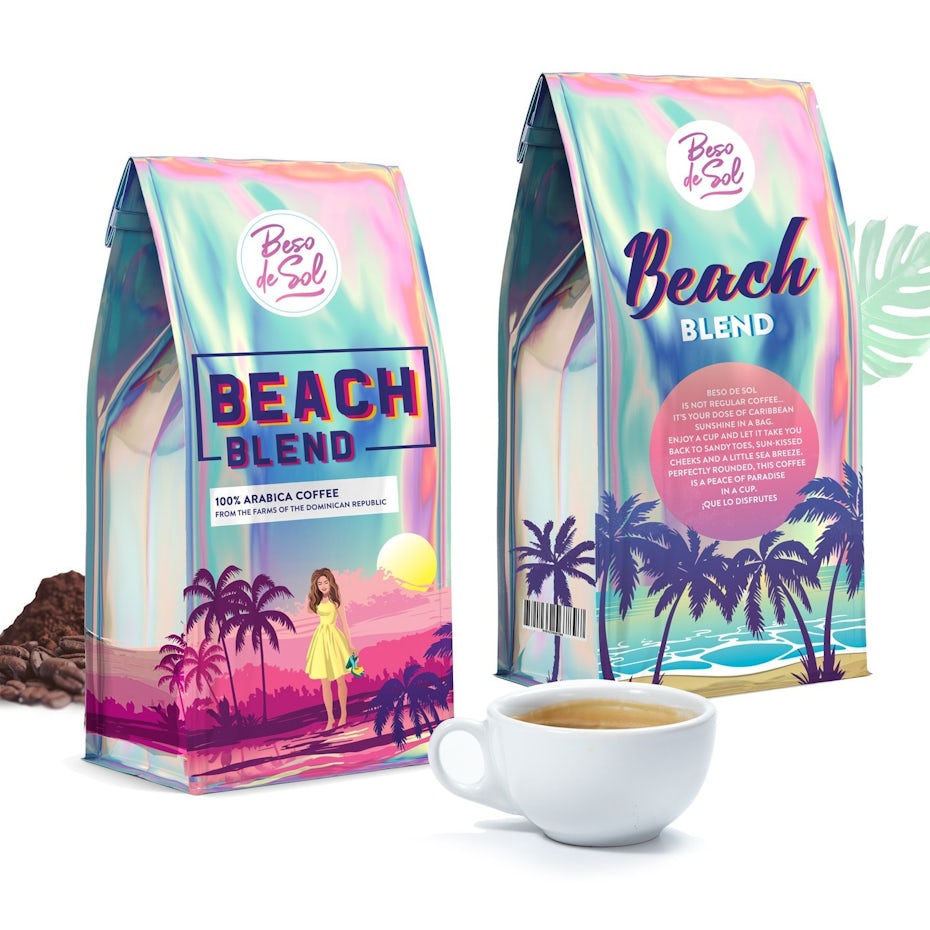 Holographic Coffee packaging design for Beach Blend coffee