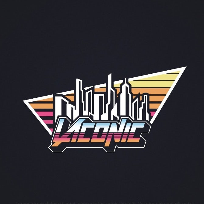 80s inspired logo with skyline