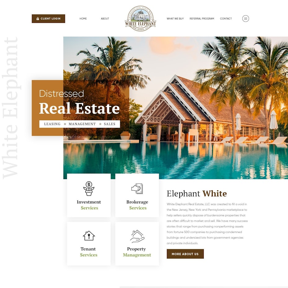 Website design showing a home beside an infinity pool