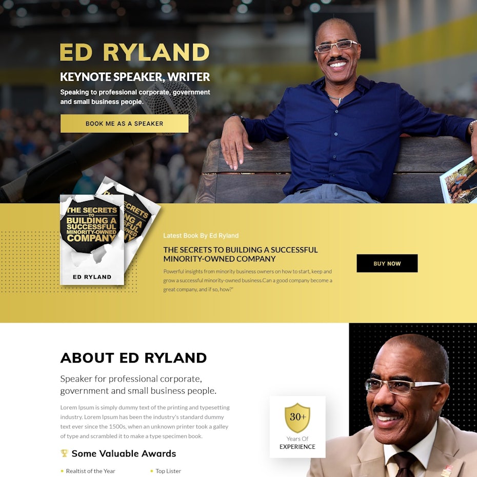 Black and white real estate website with a yellow accent