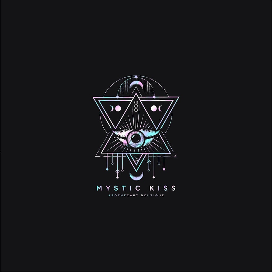 Logo design trends example: Geometric logo showing circles, triangles, lips and an eye