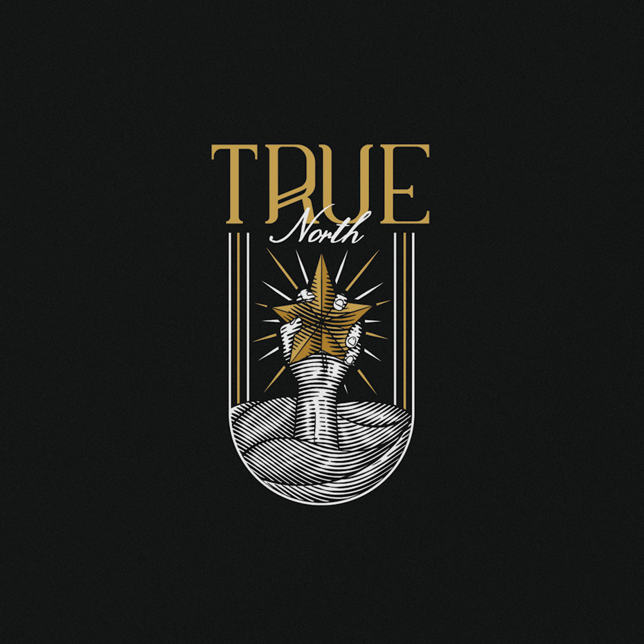Logo design featuring woodcutting techniques