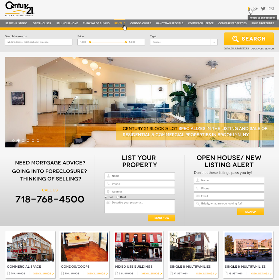Yellow and gray website showing home interiors
