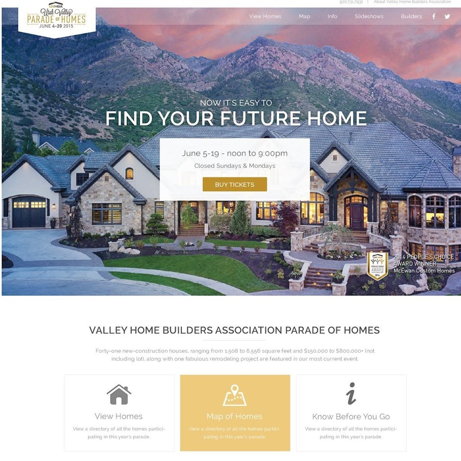 Website design featuring a mountain home