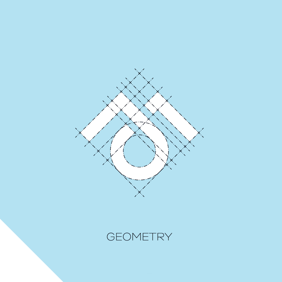 Logo design trends 2020 example:Minimalist geometric logo with a design grid overlaid across it