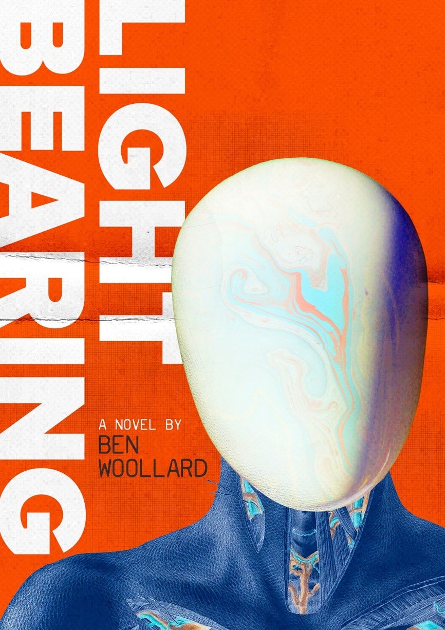 Book cover showing a faceless android