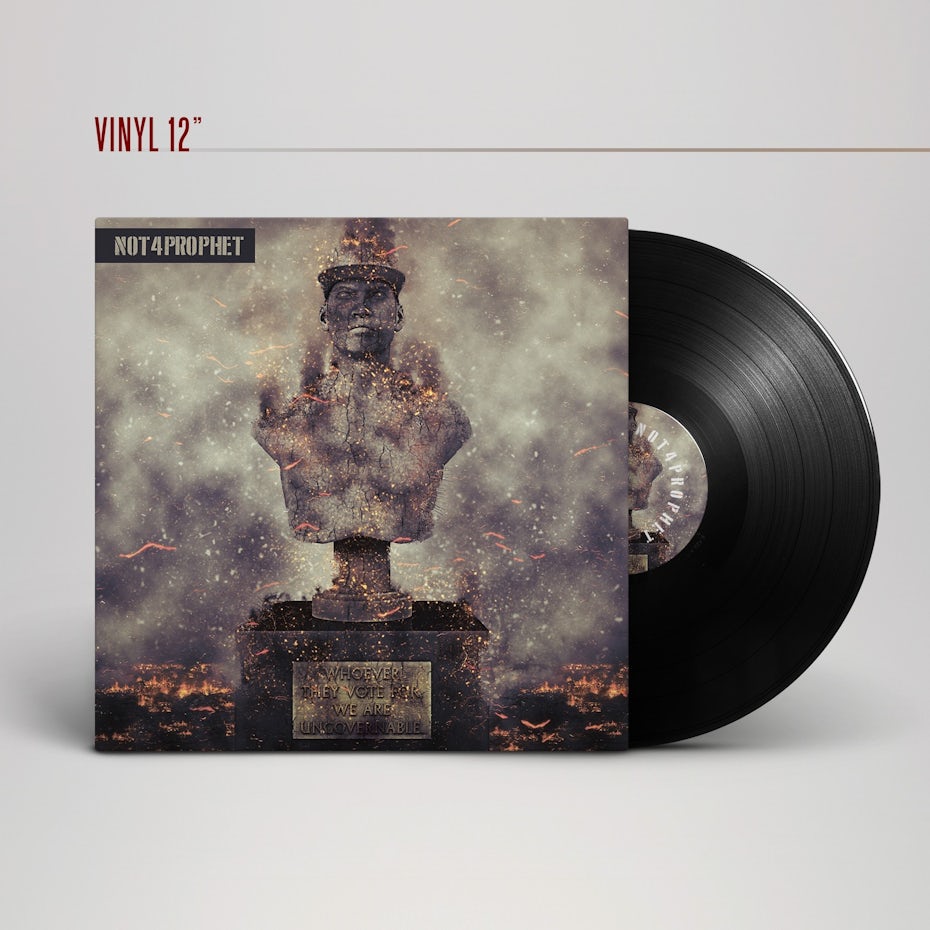 dystopian album cover with statue in ashes