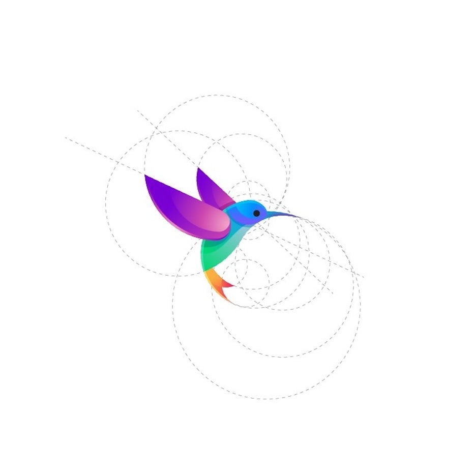 Logo design trends 2020 example:Multi-colored image of a geometric hummingbird
