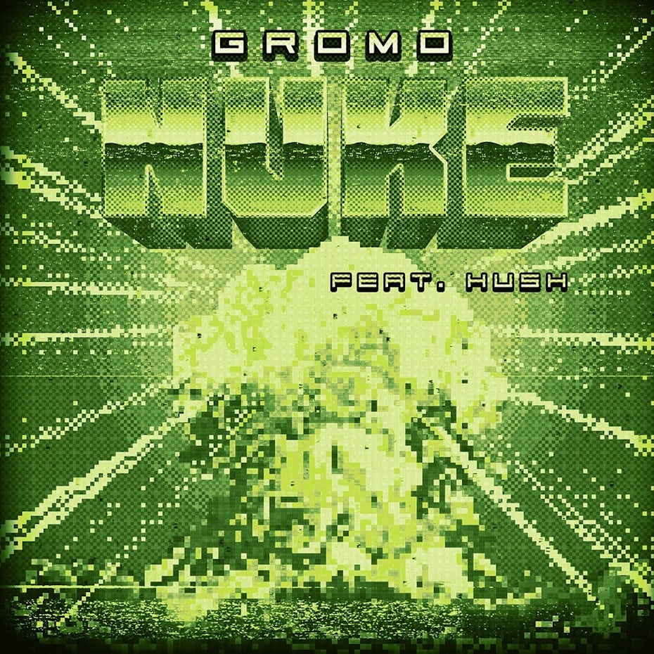 Pixel art album cover showing a nuclear explosion