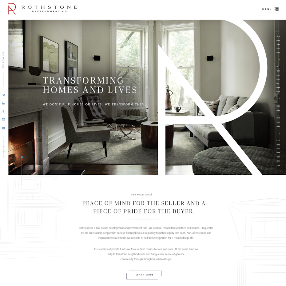 Black-rimmed website showing luxury interiors